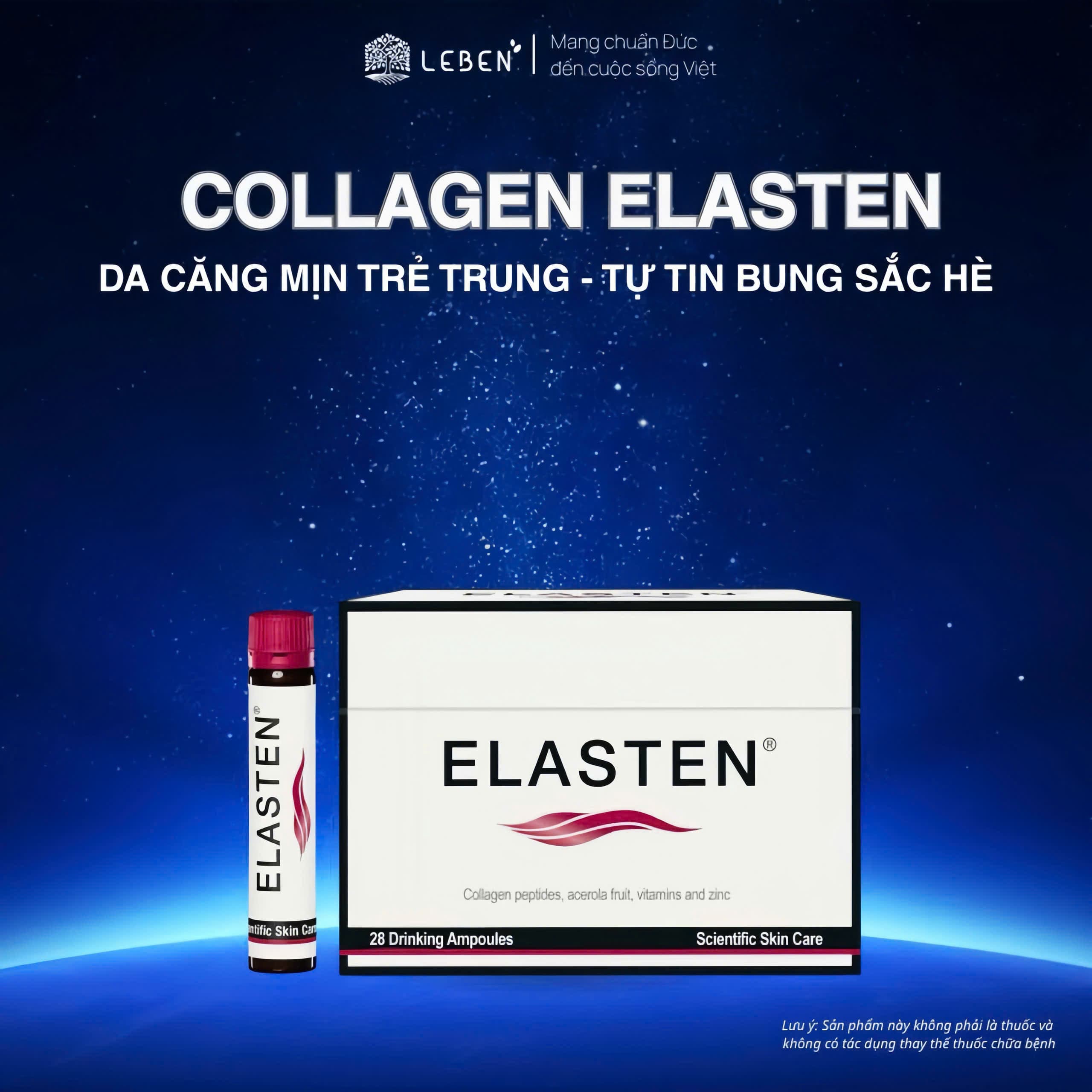 Collagen Elasten Hộp 28 ống x 25ml - Giúp Da Căng Mịn, Chống Lão Hóa, Tóc Chắc Khỏe