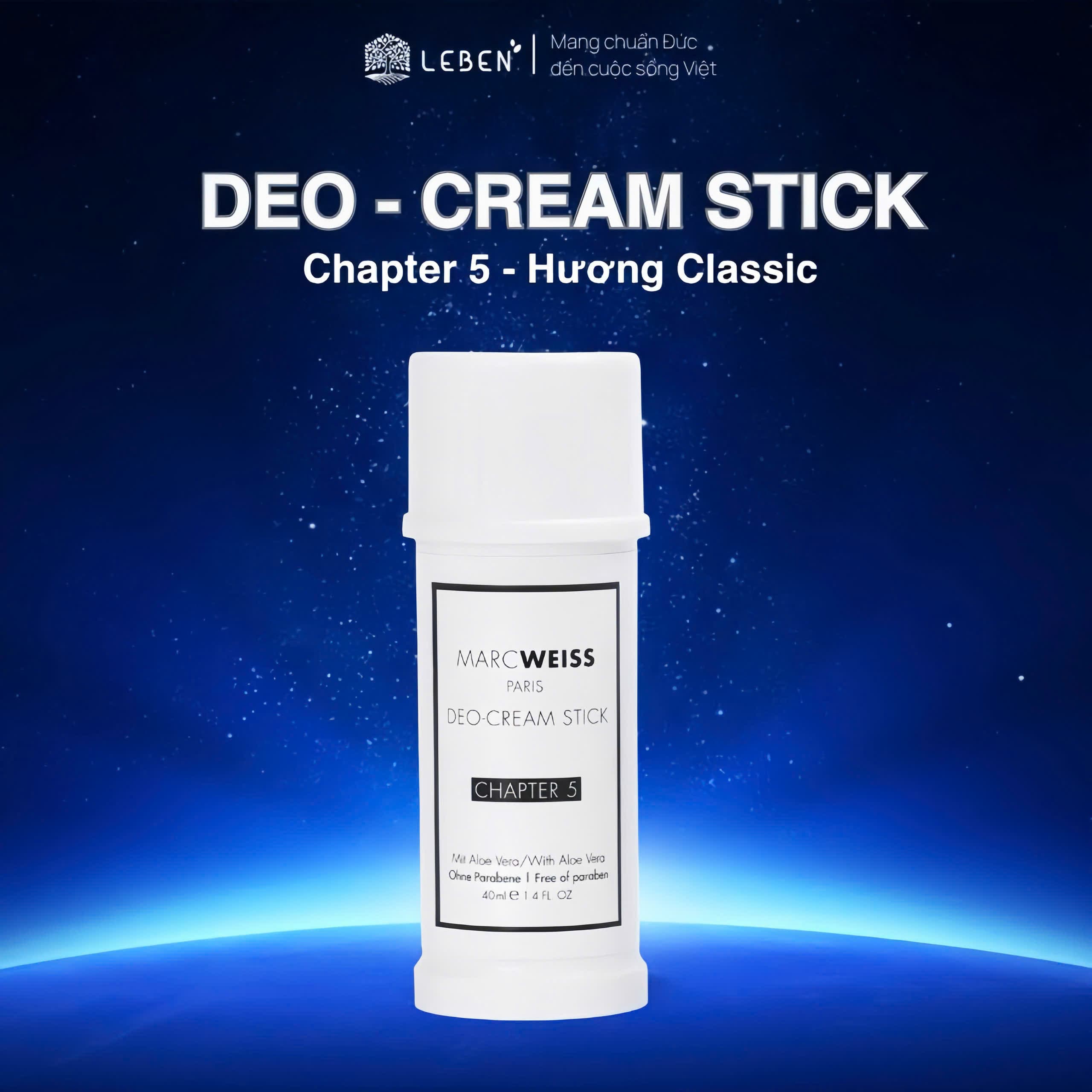 Lăn khử mùi 4 trong 1 Deo MarcWeiss Chapter 5 hương nước hoa cao cấp dịu nhẹ, thanh lịch dưỡng sáng da, ngăn mồ hôi 40ml